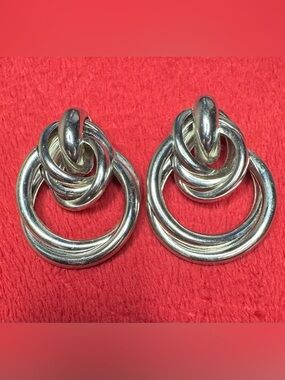 Silver Double Hoop Knot Drop Earrings - Women Jewelry